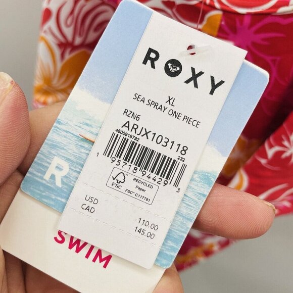 Roxy Juniors Size XL Sea Spray Hibiscus Printed One Piece Swimsuit Red $110 2588 - Picture 6 of 7